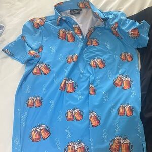 Sunday Swagger Golf Polo Shirt Mens Size S Blue Beer Stein Mugs Performance